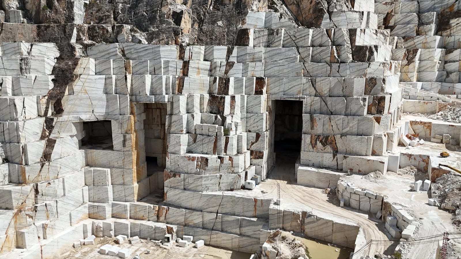 The Volakas marble quarry near Drama, with the entrances to its underground chambers